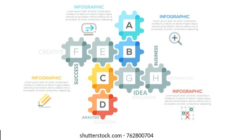 Modern infographics options banner with colorful puzzle pieces in outline style. Vector. Can be used for web design and  workflow layout. Creative presentation slide