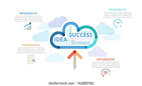 Modern infographics options banner with colorful cloud in outline style. Vector. Can be used for web design and  workflow layout. Creative presentation slide