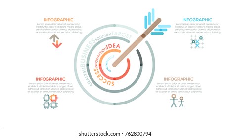 Modern infographics options banner with colorful target in outline style. Vector. Can be used for web design and  workflow layout. Unusual presentation slide