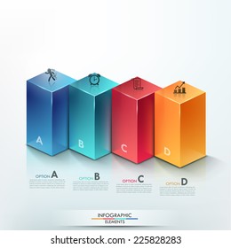 Modern infographics options banner with column chart made of realistic colorful blocks. Vector. Can be used for web design and  workflow layout