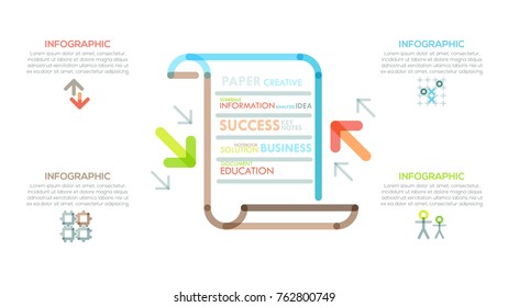 Modern infographics options banner with paper sheet made of colorful lines in outline style. Vector. Can be used for web design and  workflow layout. Creative presentation slide