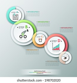 Modern infographics options banner with process template made of 5 colorful ribbons. Vector. Can be used for web design and  workflow layout