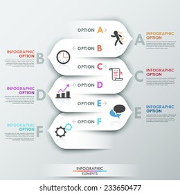 Modern infographics options banner with process template made of white ribbon for 6 options. Vector. Can be used for web design and  workflow layout