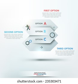 Modern infographics options banner with process template made of white ribbon for 3 options on bright background. Vector. Can be used for web design and  workflow layout