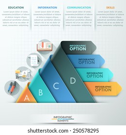 Modern infographics options banner with pyramid made of 4 realistic curved colorful ribbons. Vector. Can be used for web design and  workflow layout