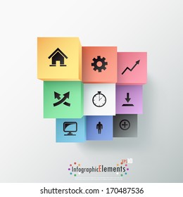 Modern infographics options banner with realistic colorful parallelepipeds. Vector. Can be used for web design and  workflow layout