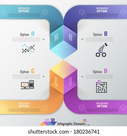 Modern infographics options banner with realistic colorful cubes and ribbons. Vector. Can be used for web design and  workflow layout