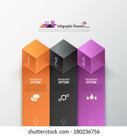 Modern infographics options banner with realistic colorful cubes and ribbons. Vector. Can be used for web design and  workflow layout