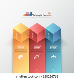 Modern infographics options banner with realistic colorful cubes and ribbons. Vector. Can be used for web design and  workflow layout