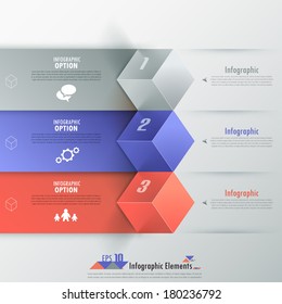 Modern infographics options banner with realistic colorful cubes and ribbons. Vector. Can be used for web design and  workflow layout
