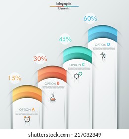 Modern infographics options banner with realistic colorful ribbons for 4 options and icons. Vector. Can be used for web design and  workflow layout