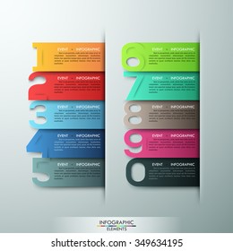 Modern infographics options banner with realistic colorful ribbons and big numbers from 0 to 9. Vector. Can be used for workflow layout, diagram, number, step up process, web design