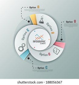 Modern infographics options banner with options template made of spiral ribbons. Vector. Can be used for web design and  workflow layout