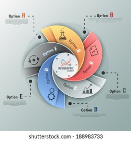 Modern infographics options banner with options template made of spiral ribbons. Vector. Can be used for web design and  workflow layout