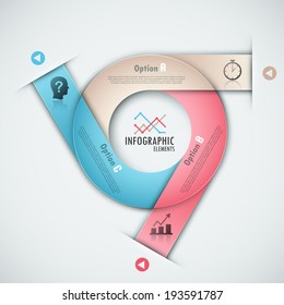Modern infographics options banner with options template made of colorful ribbons. 