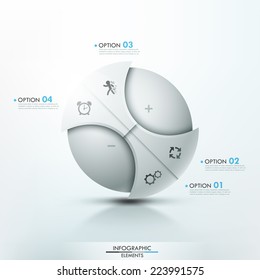 Modern infographics options banner with white sphere divided into 4 options. Vector. Can be used for web design and  workflow layout