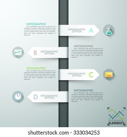 Modern infographics options banner with white paper ribbons for 4 options. Vector. Can be used for web design and  workflow layout