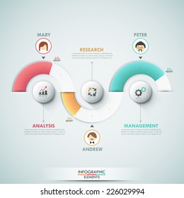 Modern infographics options template with 3 pie charts, icons and text. Vector. Can be used for web design and  workflow layout