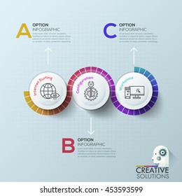 Modern infographics options template with 3 steps process, icons and text. Vector. Can be used for web design and workflow layout
