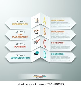 Modern infographics options template with 4 white paper sheets. Vector. Can be used for web design and workflow layout