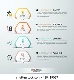 Modern infographics options template with 4 paper polygons. Vector. Can be used for web design, brochure, presentations and workflow layout