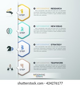Modern infographics options template with 4 paper polygons. Vector. Can be used for web design, brochure, presentations and workflow layout