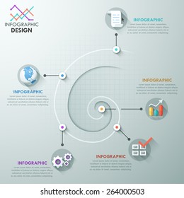 Modern infographics options template with 5-steps spiral shape. Vector. Can be used for web design and  workflow layout