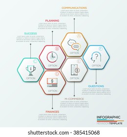 Modern infographics options template with 6 paper polygons. Vector. Can be used for web design, brochure, presentations and workflow layout