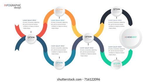 Modern infographics options template with line and arrow design, template for 6 options. Vector. Can be used for web design and workflow layout