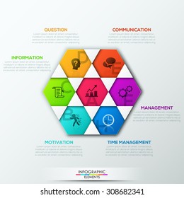 Modern infographics options template made of paper polygons for 7 options. Vector. Can be used for web design and workflow layout