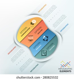 Modern infographics options template with paper pool shape divided into 4 parts on bright background. Vector. Can be used for web design and  workflow layout