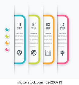 Modern infographics options template with paper sheets, icons for 4 options. Vector. Can be used for web design and workflow layout