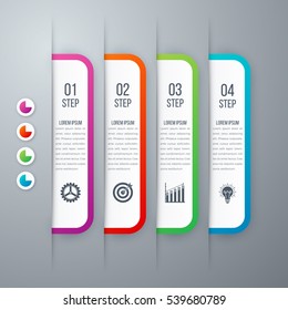 Modern infographics options template with paper sheets, icons for 4 options. Vector. Can be used for web design and workflow layout