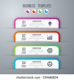 Modern infographics options template with paper sheets, icons for 4 options. Vector. Can be used for web design and workflow layout