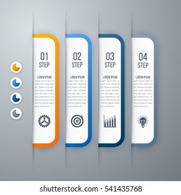 Modern infographics options template with paper sheets, icons for 4 options. Vector. Can be used for web design and workflow layout