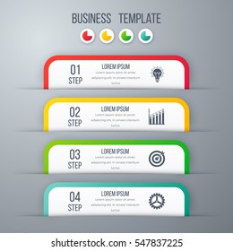 Modern infographics options template with paper sheets, icons for 4 options. Vector. Can be used for web design and workflow layout