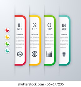 Modern infographics options template with paper sheets, icons for 4 options. Vector. Can be used for web design and workflow layout