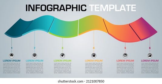 Moderne Infografik-Optionen, Template-Vektorgrafik mit 3D-bunter Welle auf grauem Hintergrund