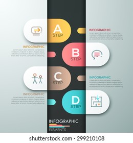 Modern infographics paper template with oval shapes and icons for 4 options. Vector. Can be used for web design and  workflow layout