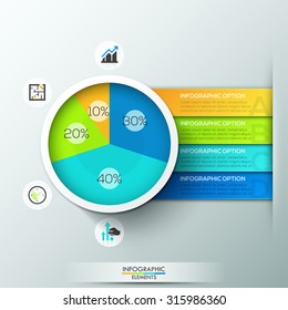 Modern infographics pie chart template made of paper circle and ribbons. Vector. Can be used for web design and  workflow layout