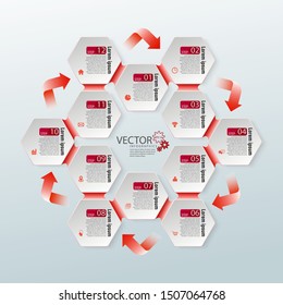 Modern infographics. Presentation of the new project.  The layout of the business plan. The twelve steps of development. Hexagon. Graphic information. Marketing. Vector illustration.