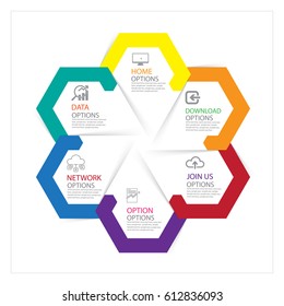 Modern infographics process  with connected , icons and text for 6 steps. Vector.