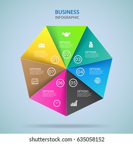 Modern infographics process  with connected , icons and text for 7 steps. Vector.