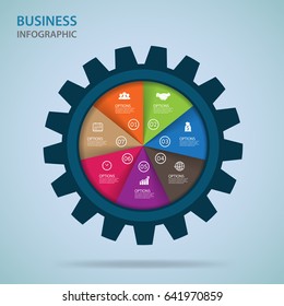 Modern infographics process  with connected , icons and text for 7 steps. Vector.