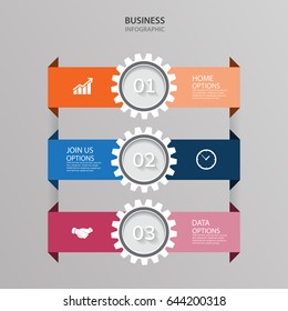 Modern infographics process  with connected , icons and text for 3 steps. Vector.