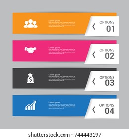 Modern infographics process  with connected , icons and text for 4 steps. Vector.