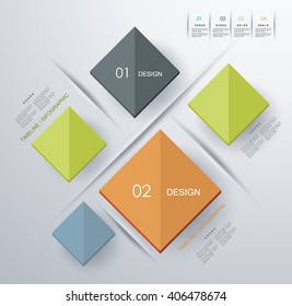 Modern infographics process template with 3d smooth squares. Can be used for web design, timeline and workflow layout.