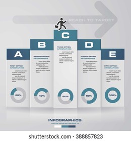 Modern infographics process template with 5 steps, icons and text. Vector. Can be used for web design and workflow layout