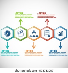 Modern infographics process template with 6 paper polygons. Vector.