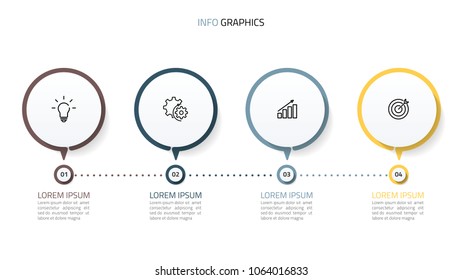 Modern infographics process template design with circles paper.Timeline process with 4 steps, number options.Vector EPS10 illustration. Can be used for web design, workflow layout or presentation.